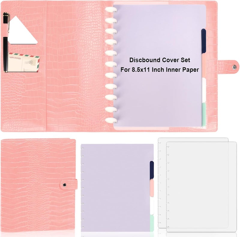 SKLENICE PU Leather Discbound Cover Set 8.5X11 Inch Discbound Cover Letter Size with 5 Tab Colored Index Dividers 2 Sheets Binder Dividers Frosted Crocodile Pattern Leather Planner for Office (Peach Pink) - Image 1